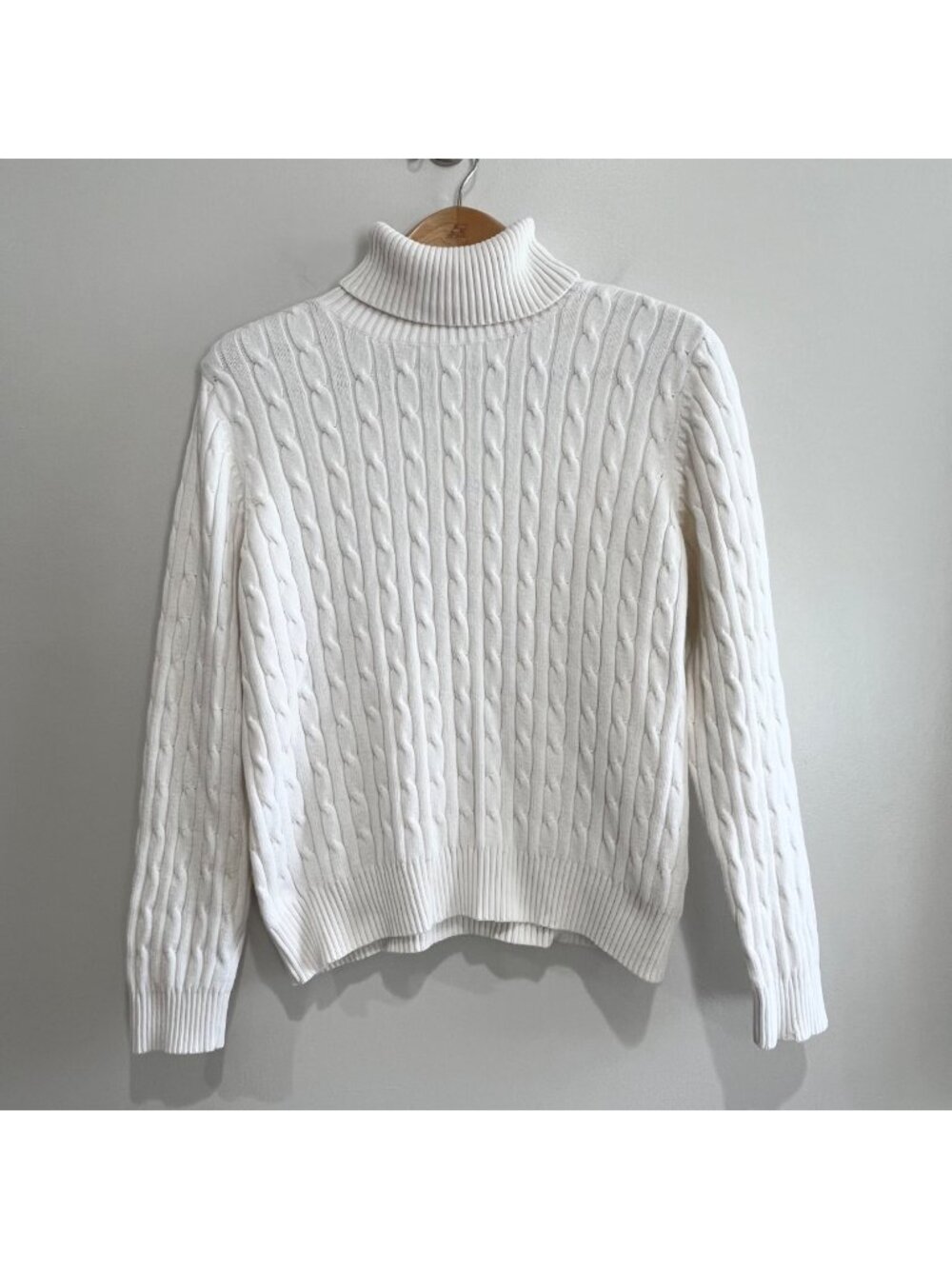 St. Johns Bay Cable Knit Turtleneck Sweater Womens XL Beige Preppy 90s